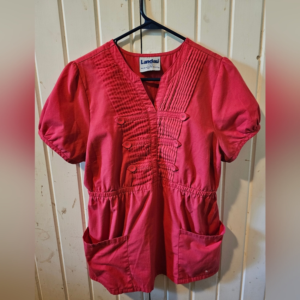Landau Pink Scrub Top, Size Medium